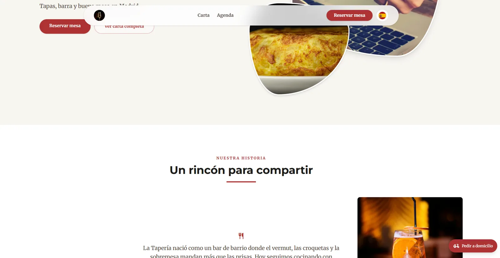 Estructura típica de la web del restaurante en escritorio.